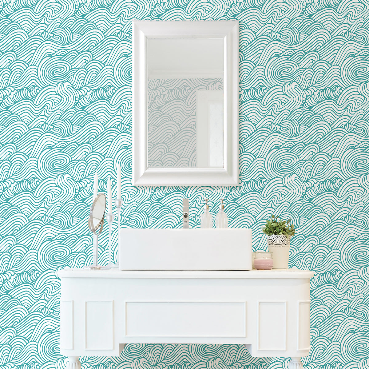 Teal Saybrook Peel and Stick Wallpaper  | Brewster Wallcovering - The WorkRm