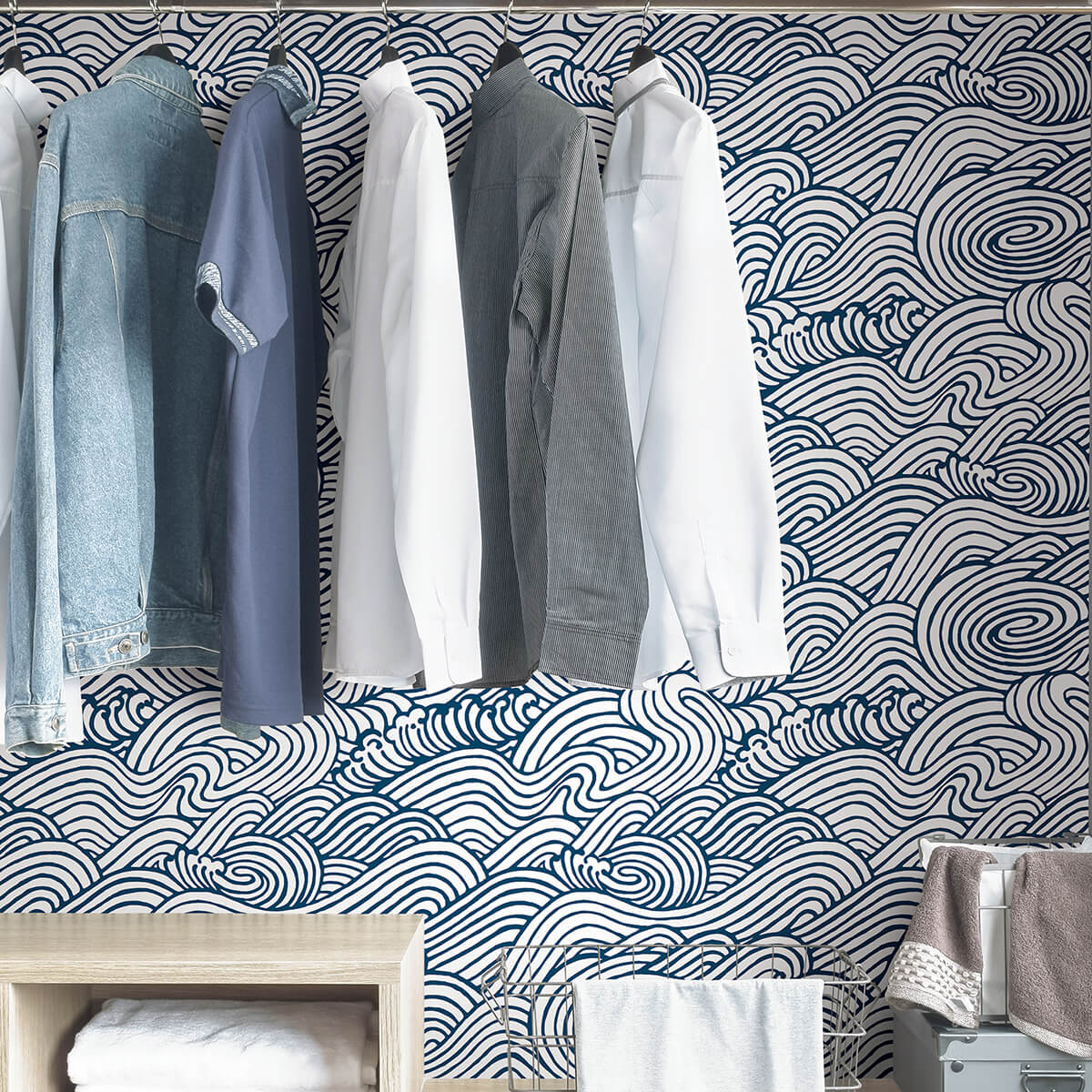 Navy Saybrook Peel and Stick Wallpaper - York Wallcoverings - NUS3562 - York Wallcoverings Wallpaper