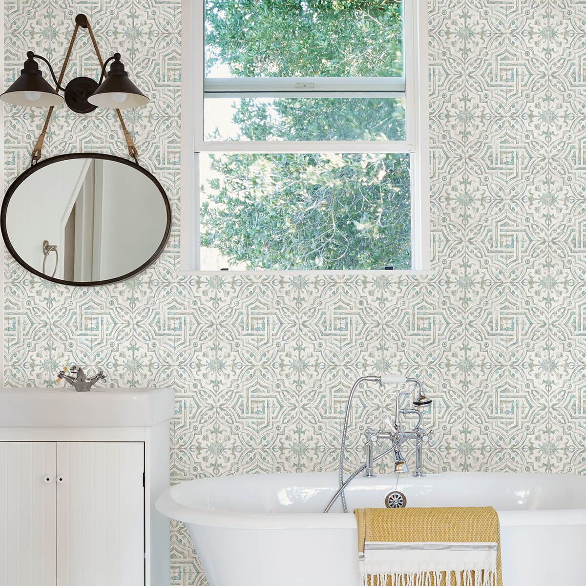 Teal and Grey Landondale Peel and Stick Wallpaper - York Wallcoverings - NUS4395 - York Wallcoverings Wallpaper