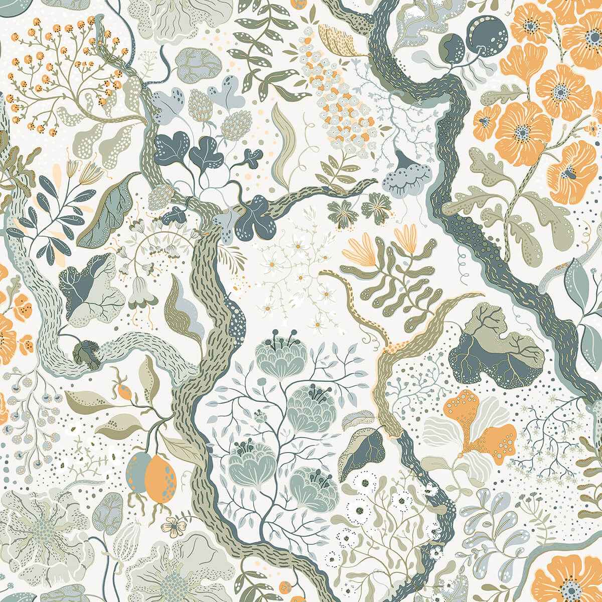Ann Turquoise Floral Vines Wallpaper - York Wallcoverings - 2932-65103