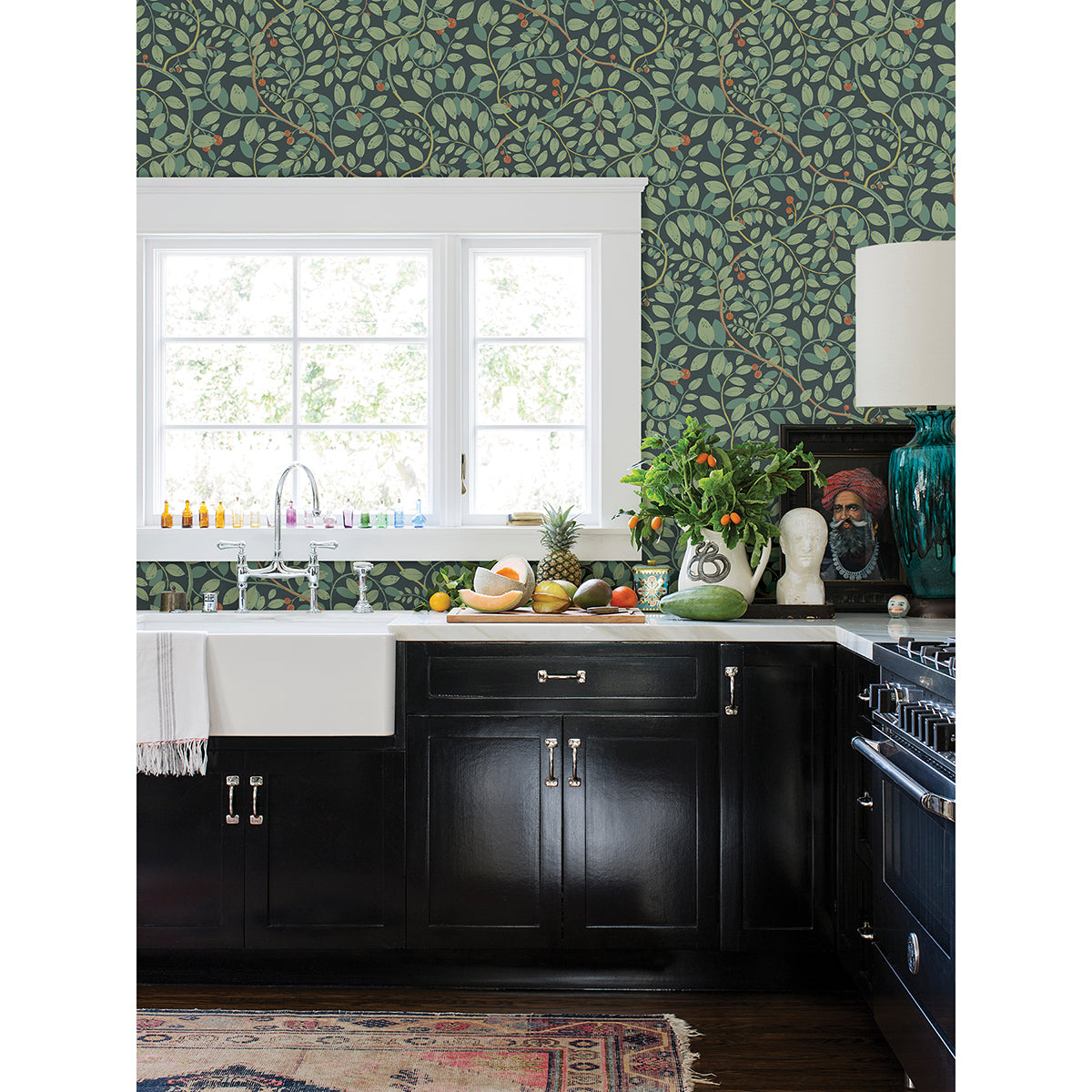 Kirke Turquoise Leafy Vines Wallpaper - Brewster Wallcovering