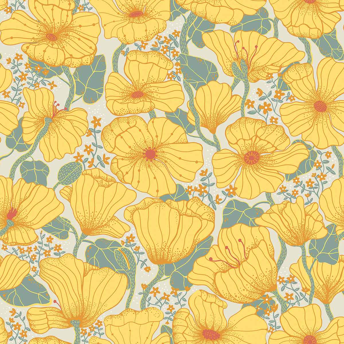 Matilda Yellow Poppy Fields Wallpaper - York Wallcoverings - 2932-65112 - York Wallcoverings Wallpaper