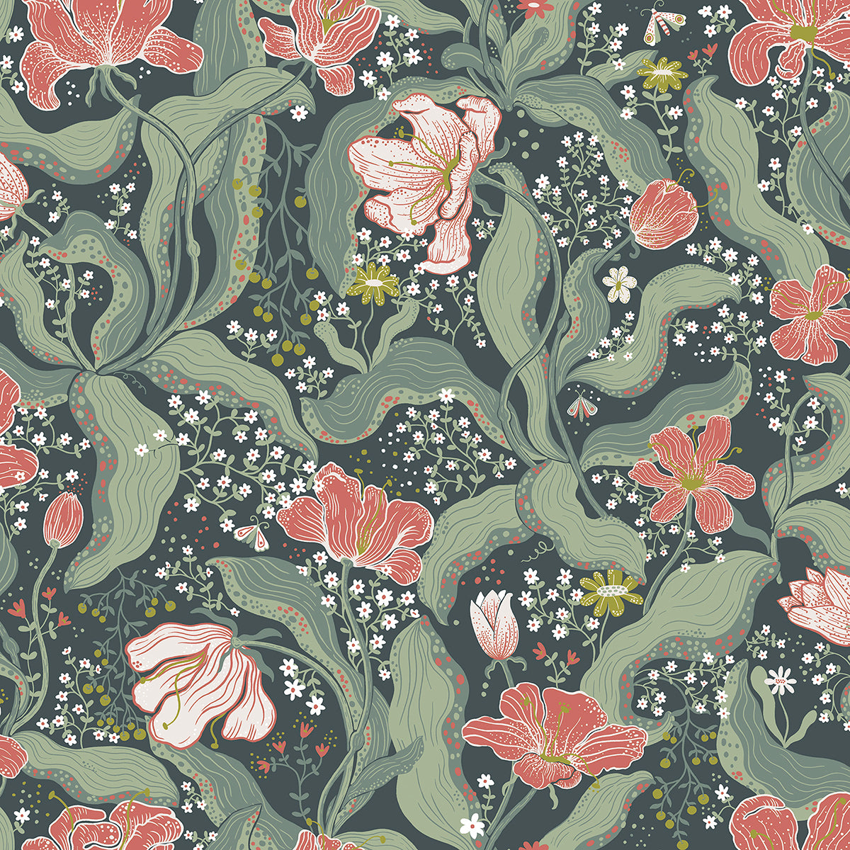Bodri Turquoise Tulip Garden Wallpaper - York Wallcoverings - 2932-65116