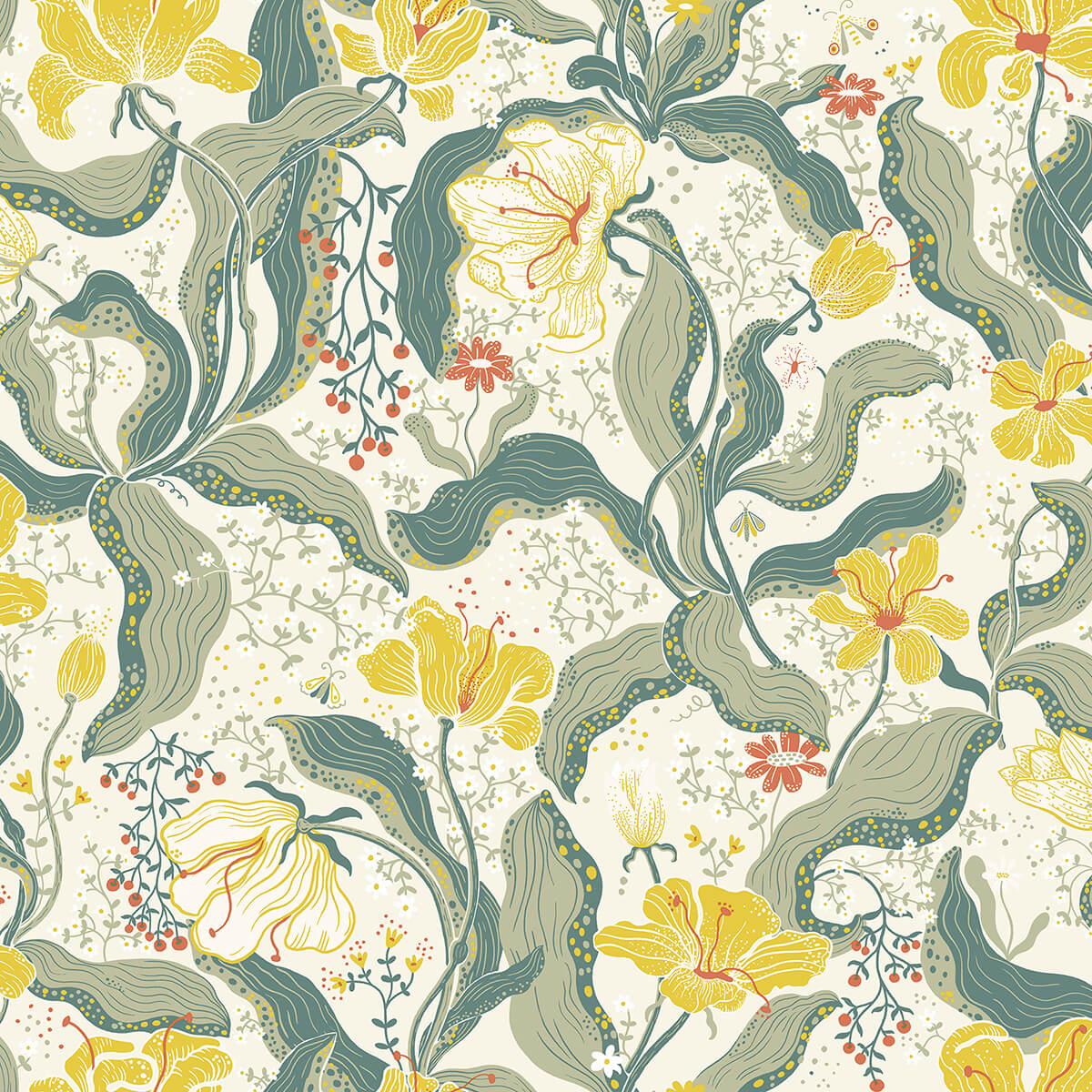 bodri-yellow-tulip-garden-wallpaper-york-wallcoverings-2932-65118 - York Wallcoverings Papel pintado