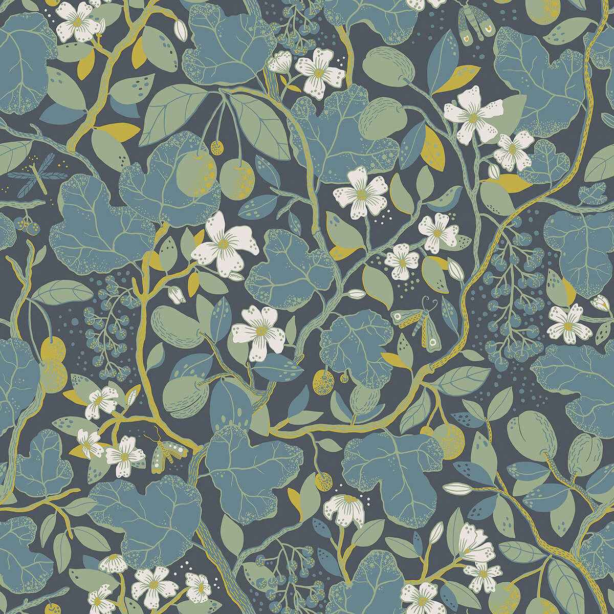 Ewald Blue Garden Vines Wallpaper - York Wallcoverings - 2932-65122