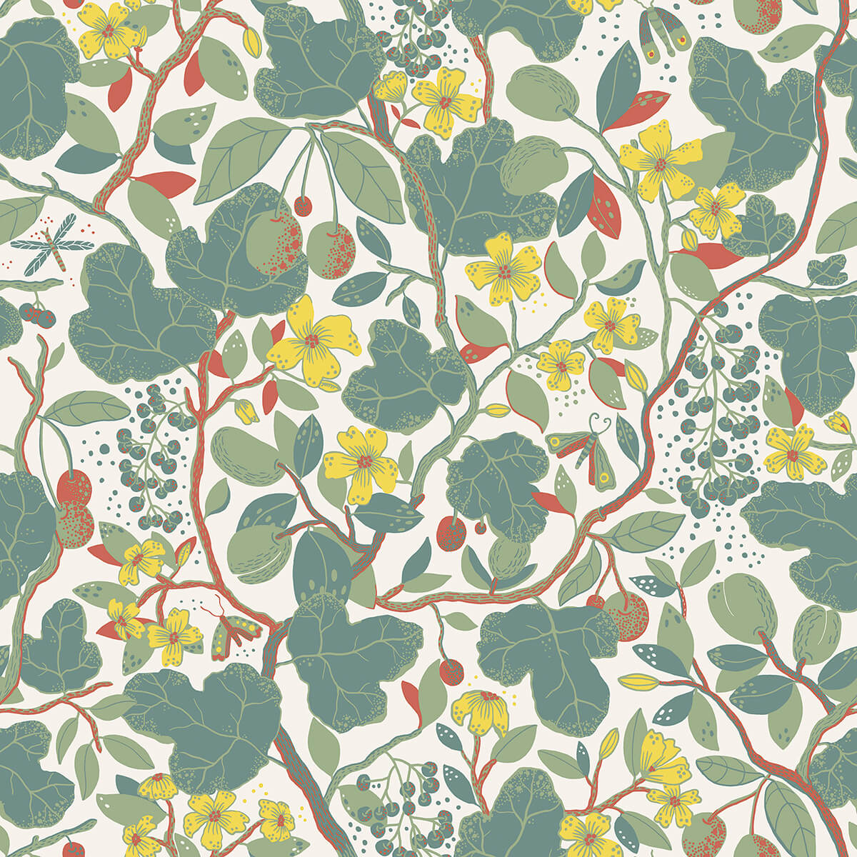 ewald-turquoise-garden-vines-wallpaper-york-wallcoverings-2932-65123 - York Wallcoverings Papel pintado
