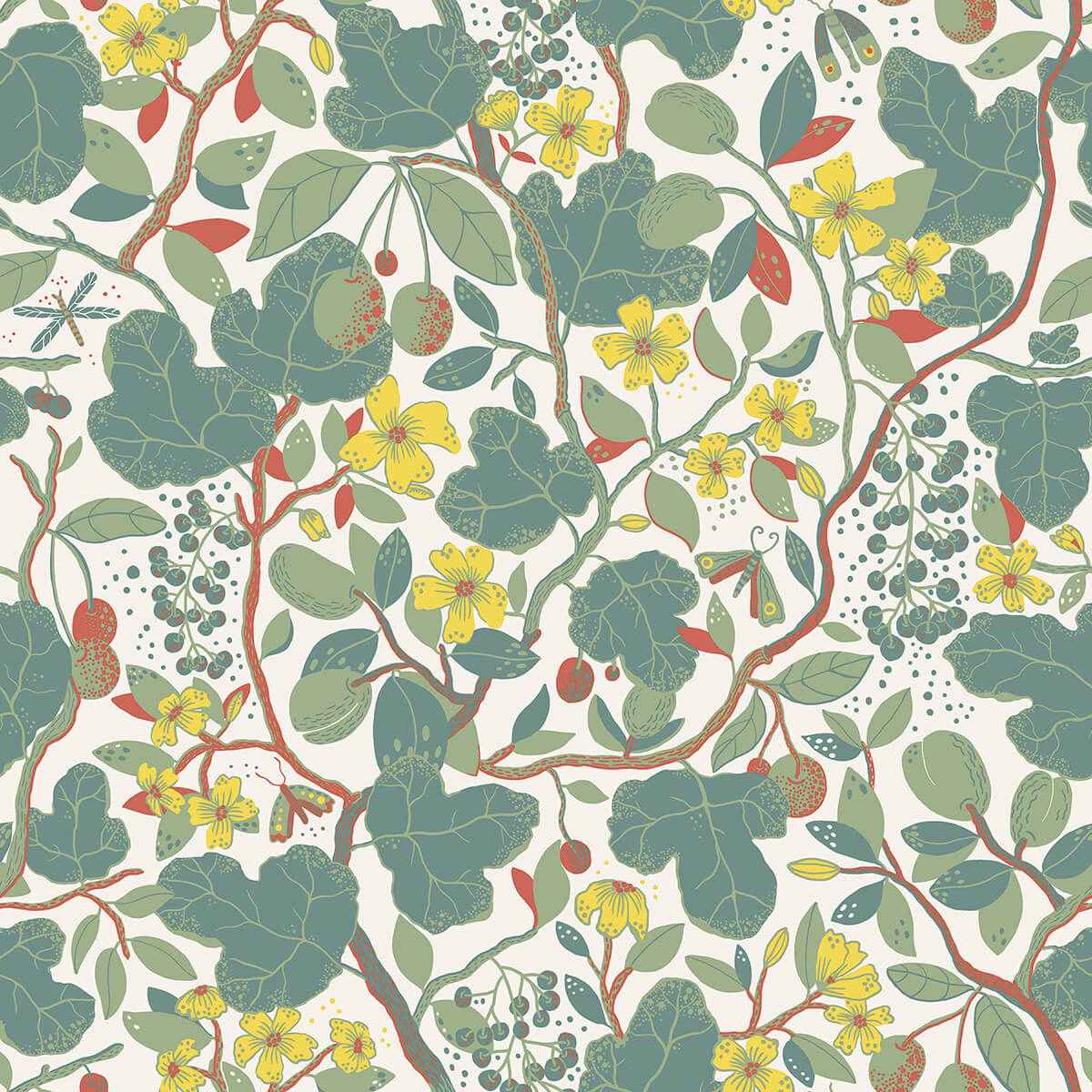 Ewald Turquoise Garden Vines Wallpaper - York Wallcoverings - 2932-65123