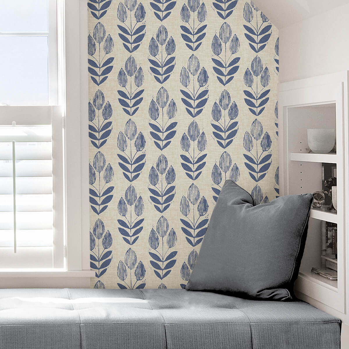 Blue Folk Tulip Peel and Stick Wallpaper - York Wallcoverings - NUS4288 - York Wallcoverings Wallpaper