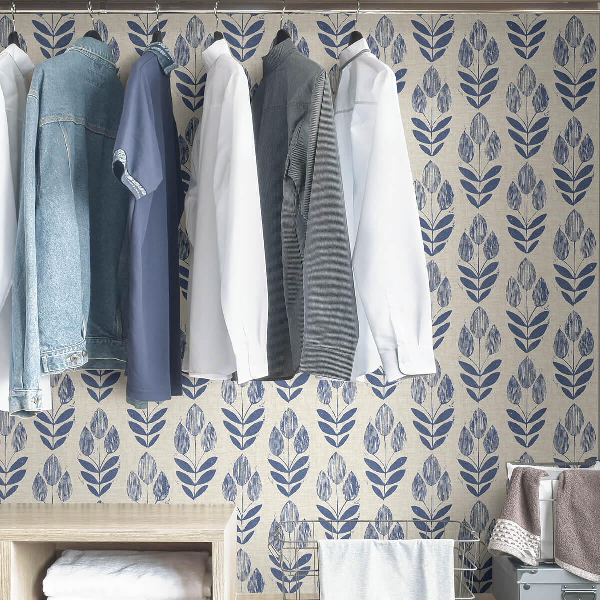 blue-folk-tulip-peel-and-stick-wallpaper-york-wallcoverings-nus4288 - York Wallcoverings Wallpaper