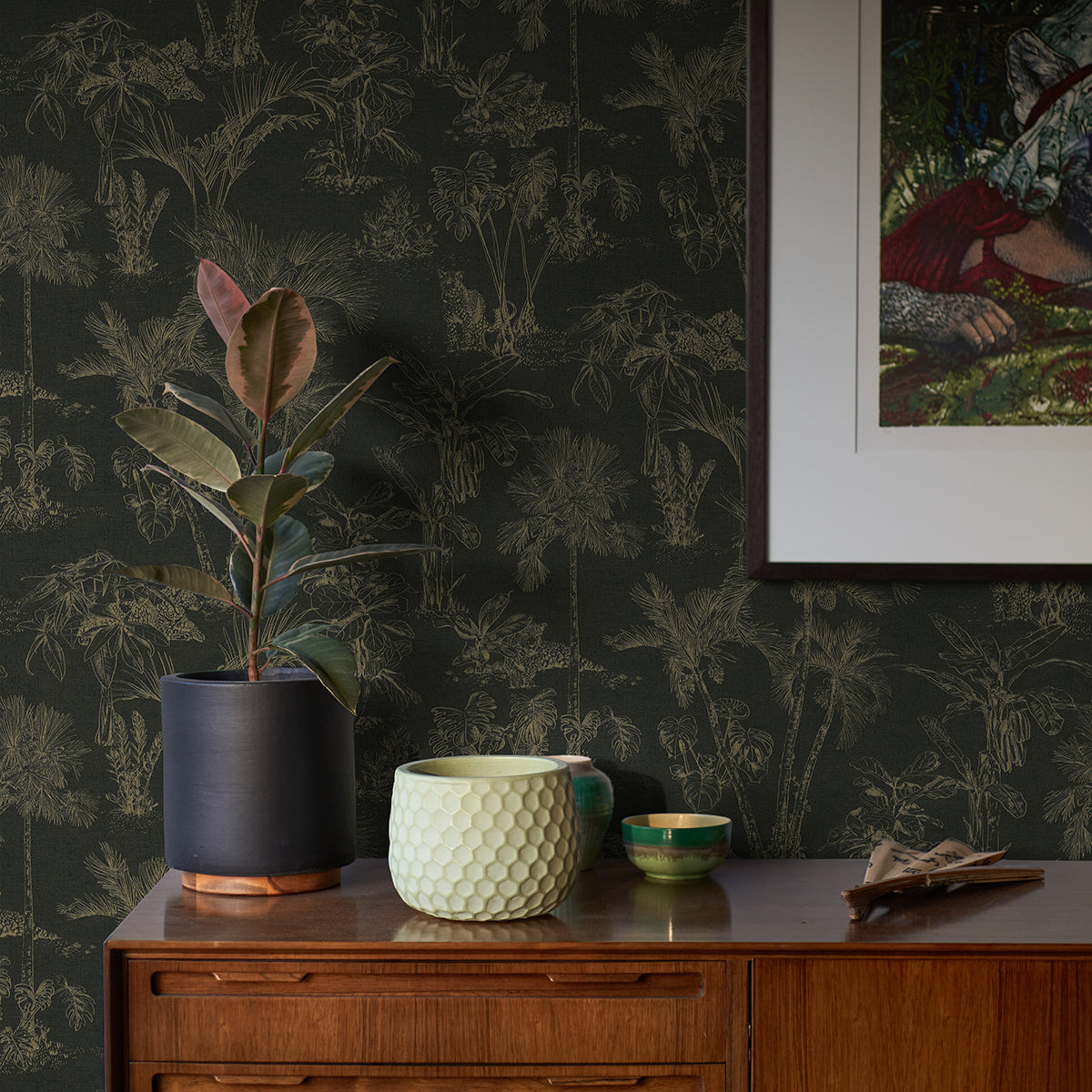 Zapata Gold Tropical Jungle Wallpaper - Brewster Wallcovering