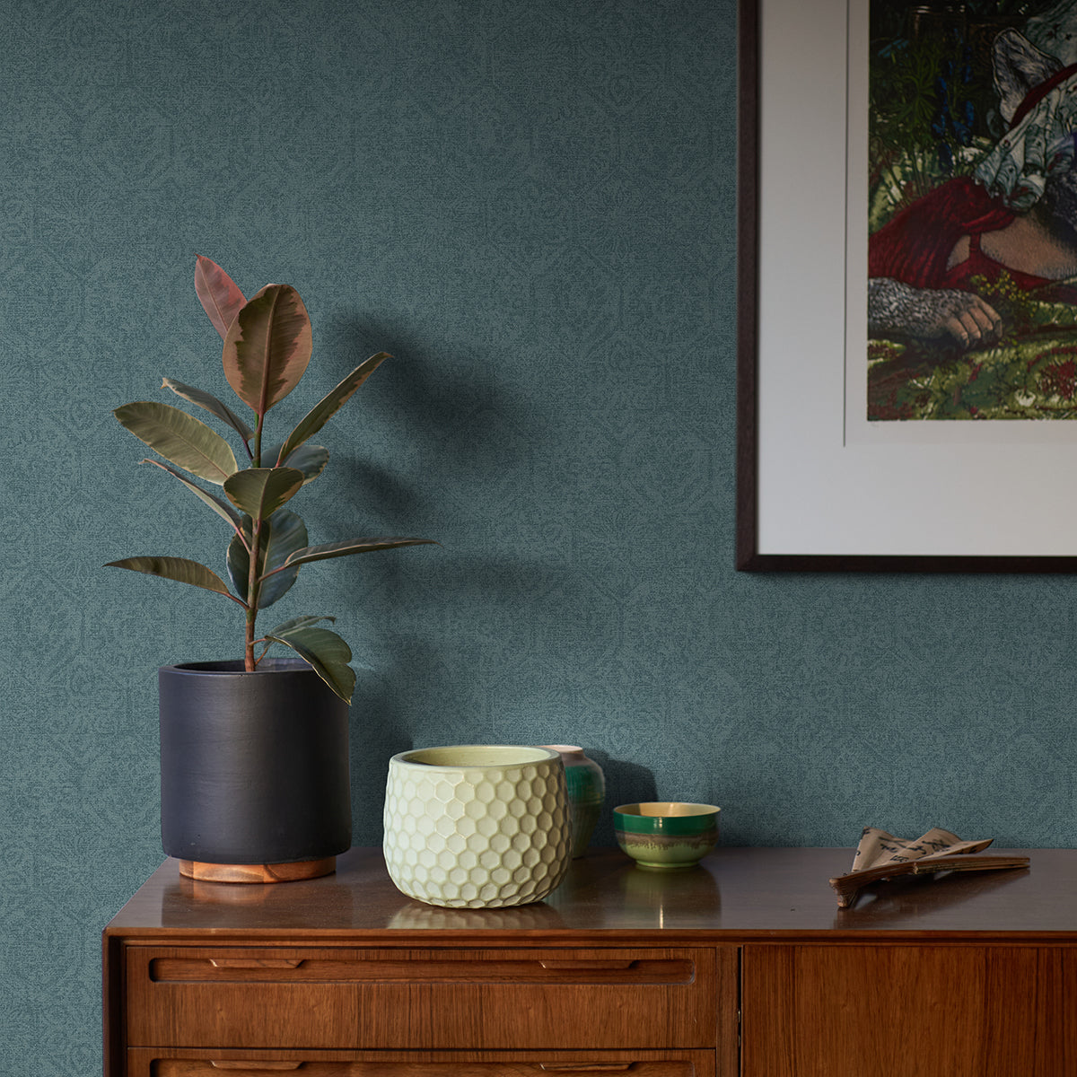 Edsel Blue Geometric Wallpaper - Brewster Wallcovering