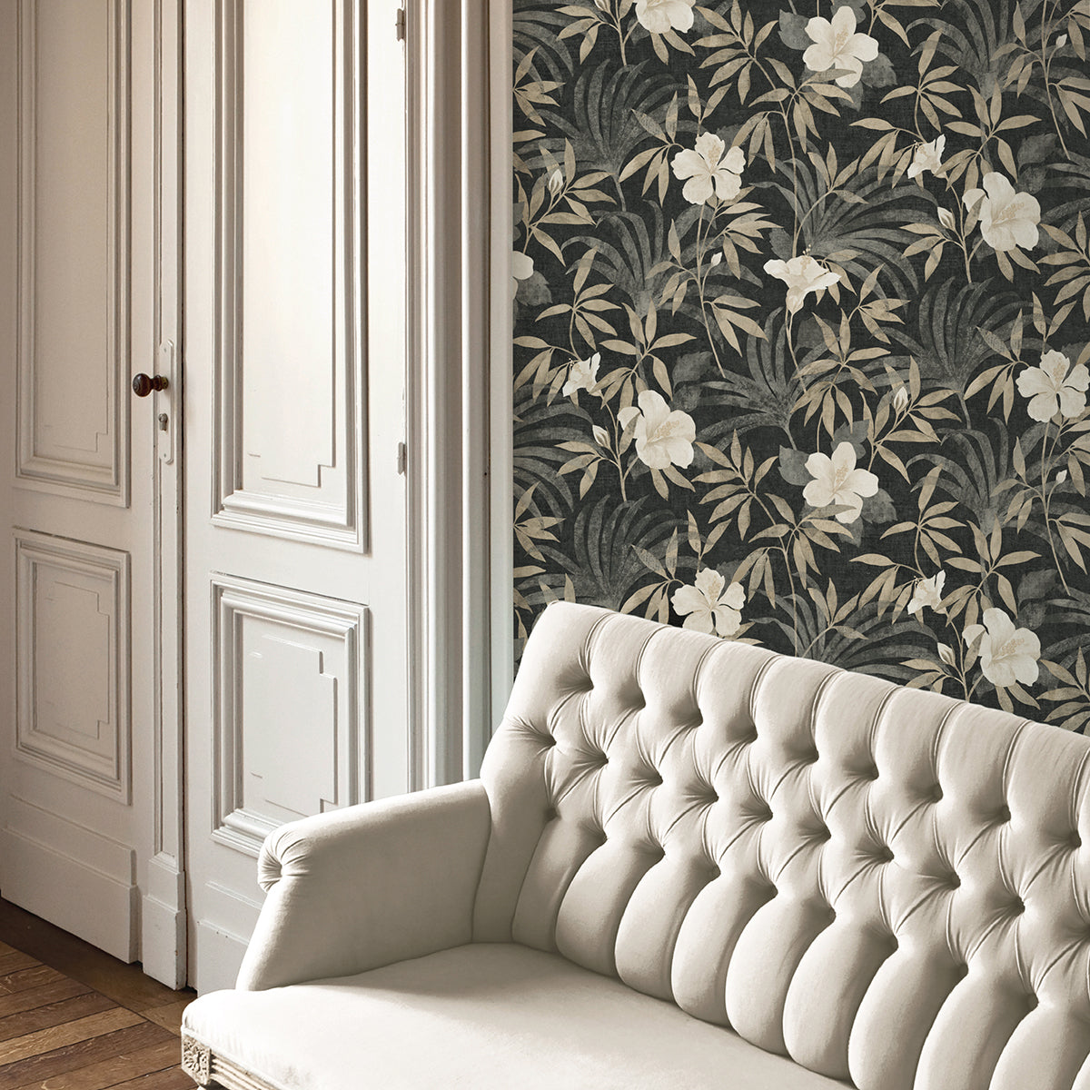 Malecon Charcoal Floral Wallpaper  | Brewster Wallcovering