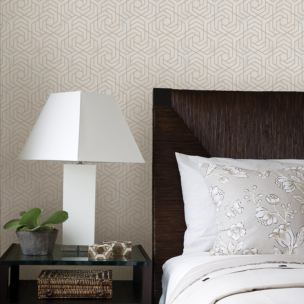 Tama Champagne Geometric Wallpaper - Brewster Wallcovering