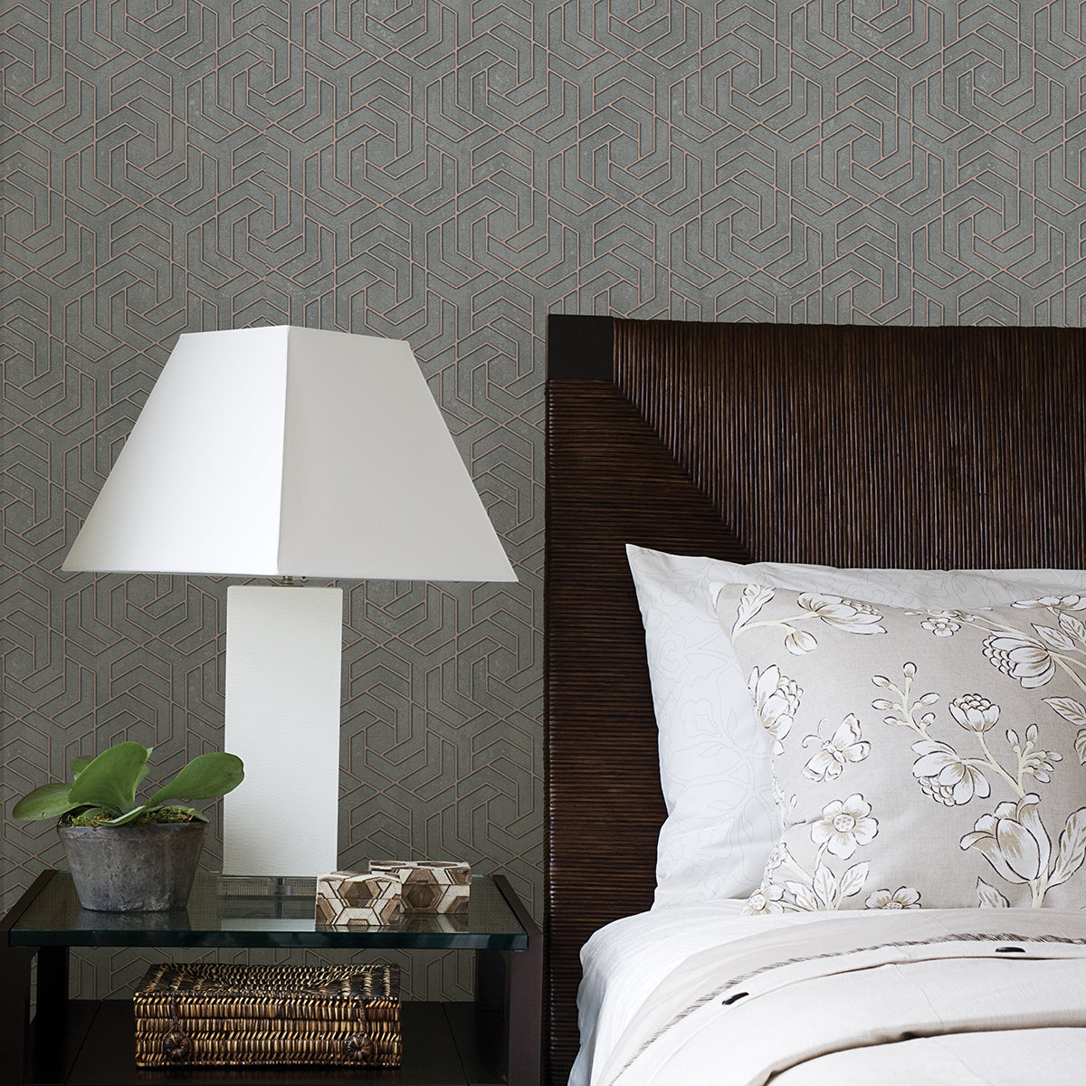 Tama Charcoal Geometric Wallpaper  | Brewster Wallcovering - The WorkRm