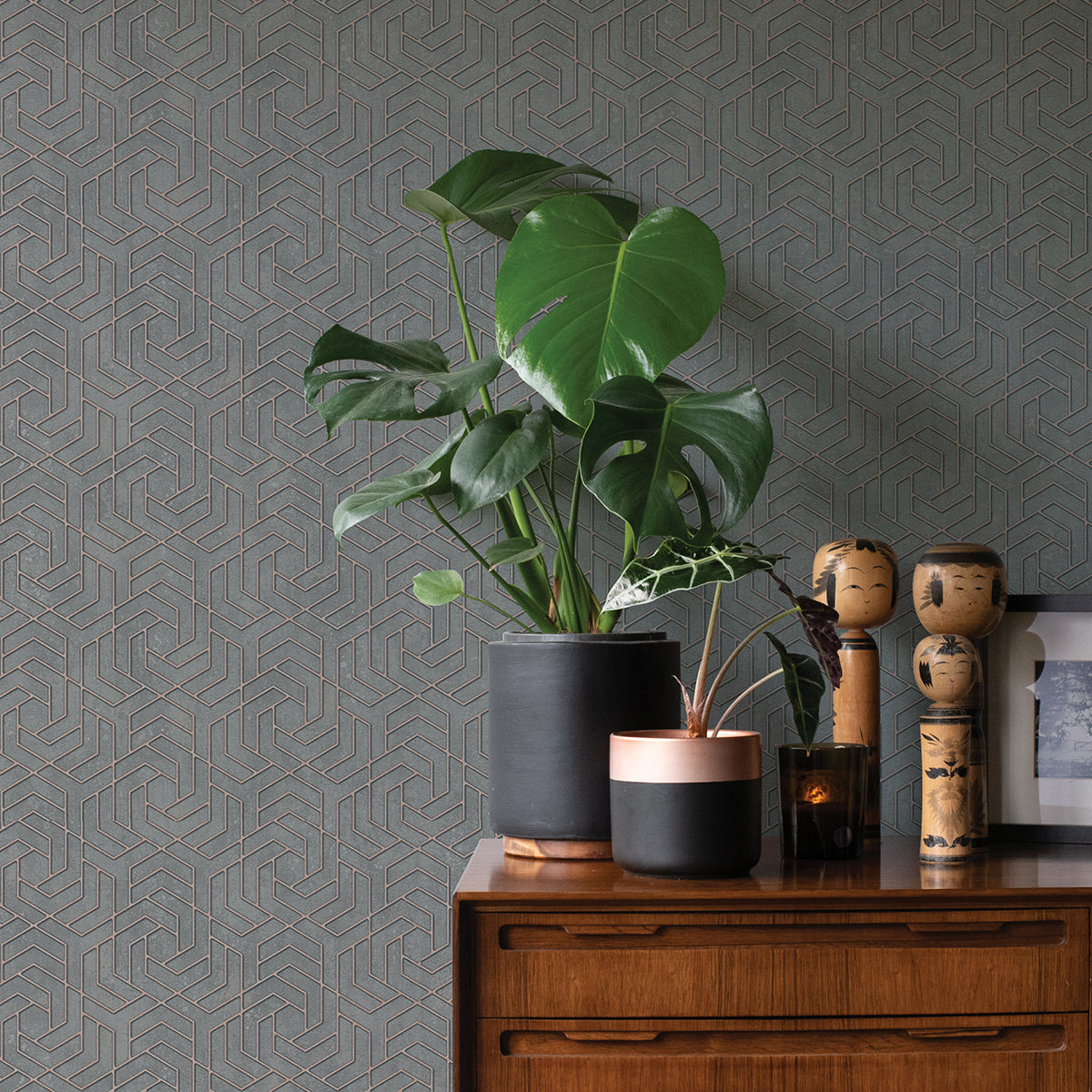 Tama Charcoal Geometric Wallpaper - Brewster Wallcovering