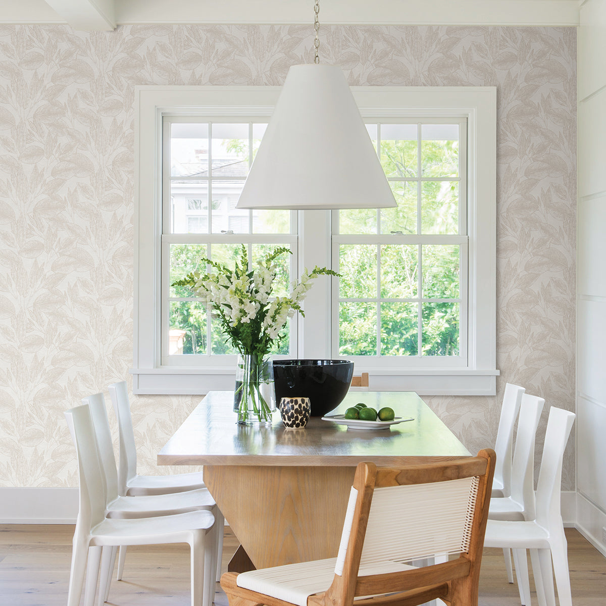 Suki Cream Leaves Wallpaper  | Brewster Wallcovering - The WorkRm