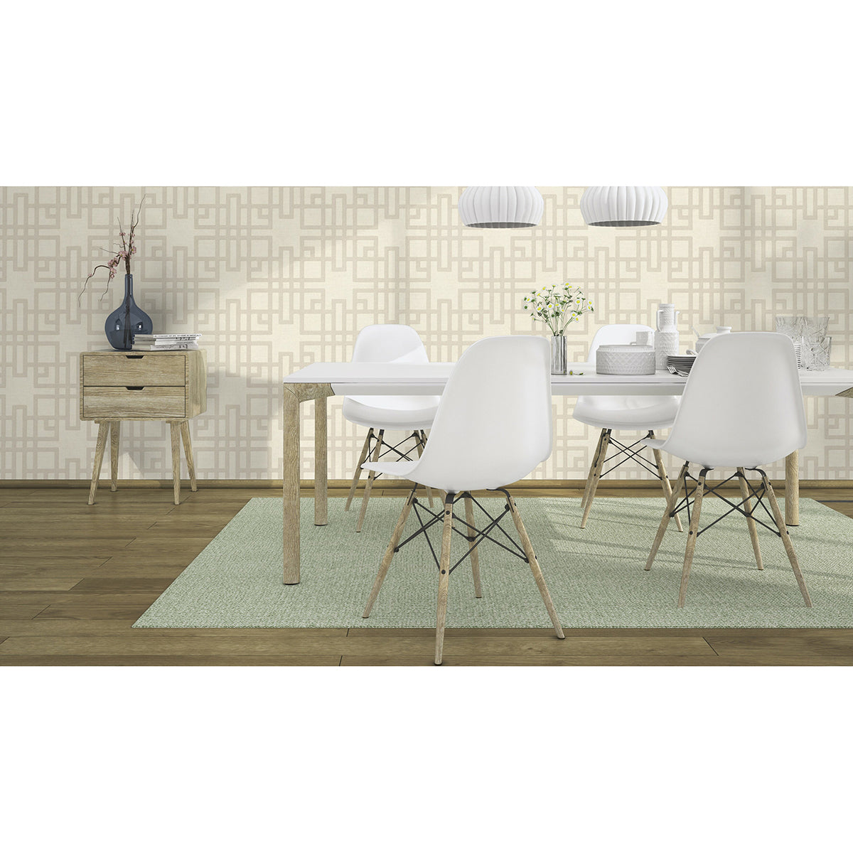 Mana White Trellis Wallpaper - Brewster Wallcovering