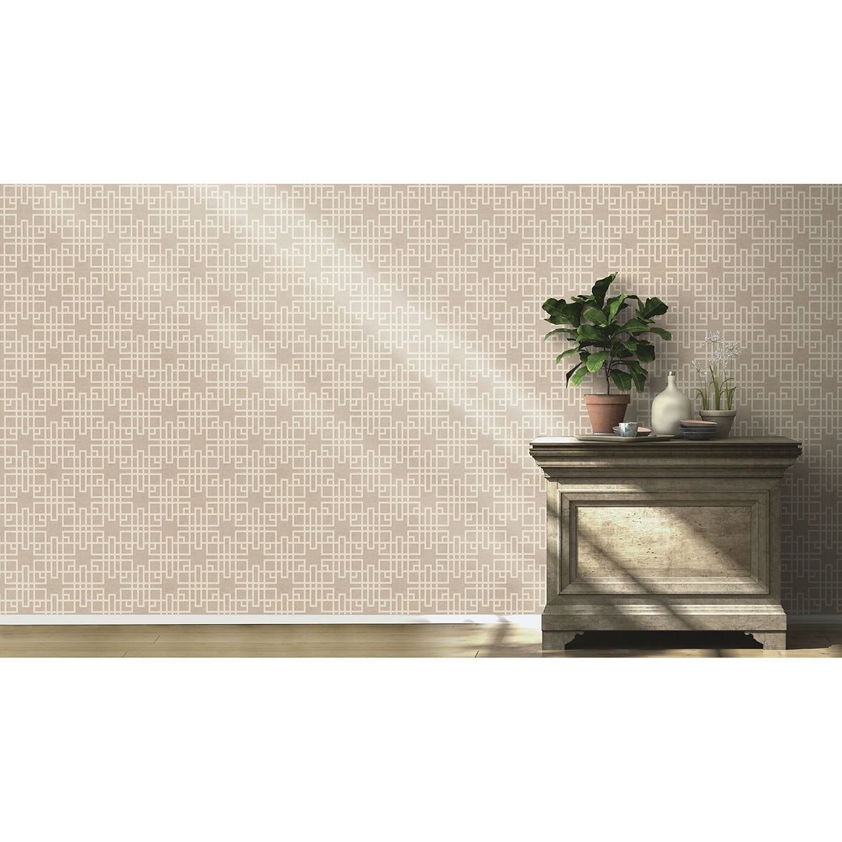 Mana Beige Trellis Wallpaper - Brewster Wallcovering