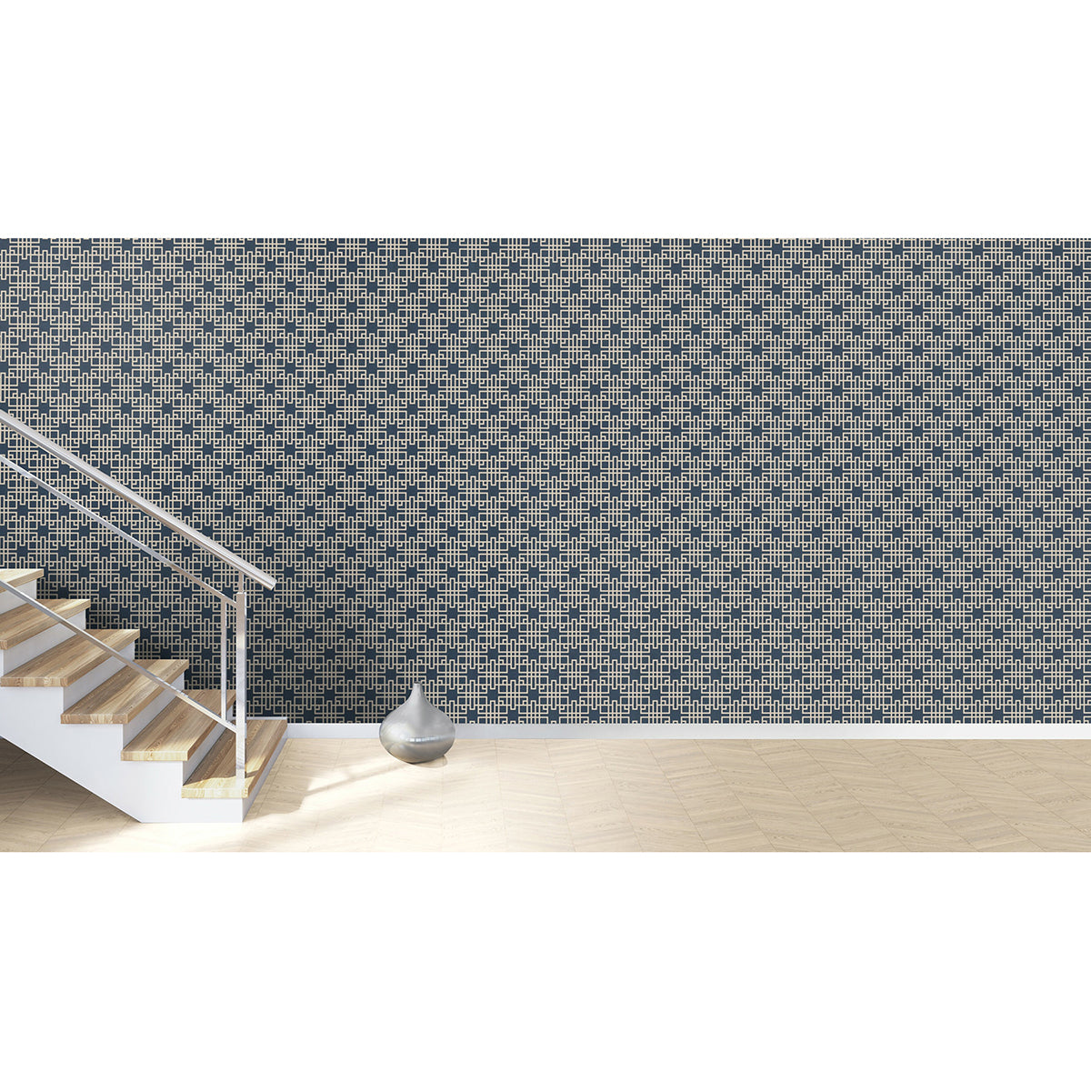 Mana Navy Trellis Wallpaper - Brewster Wallcovering