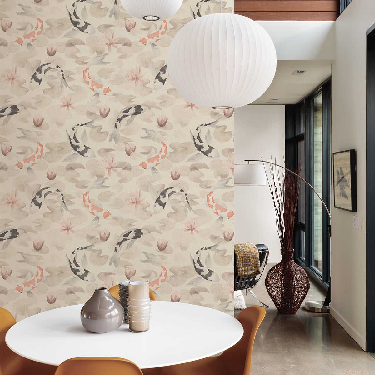Nobu Beige Koi Fish Wallpaper - York Wallcoverings - 4035-409420 - York Wallcoverings Wallpaper