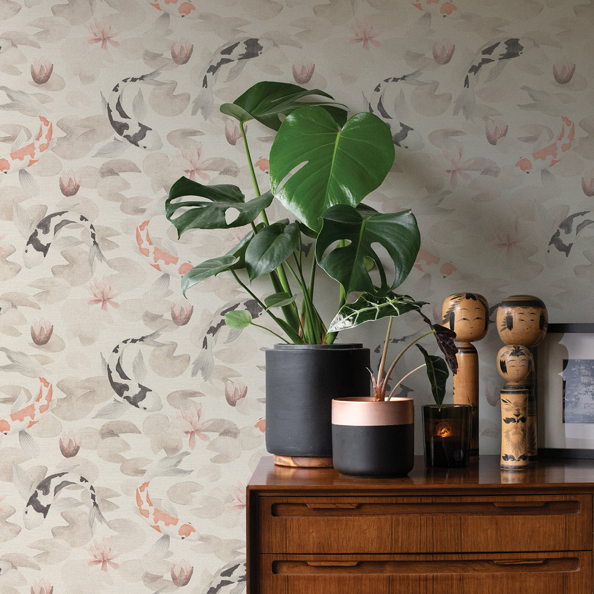 Nobu Beige Koi Fish Wallpaper - York Wallcoverings - 4035-409420 - York Wallcoverings Wallpaper