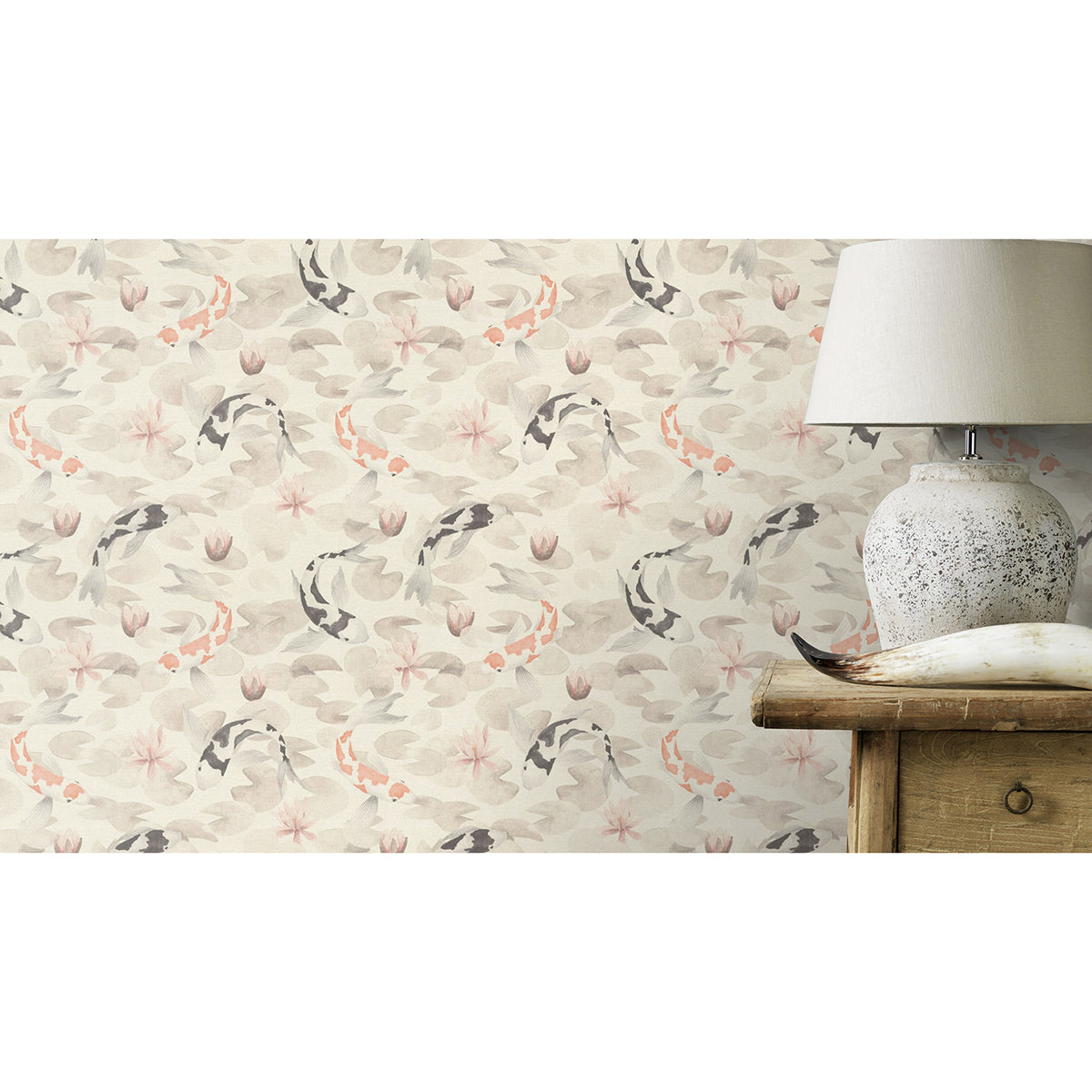 Nobu Beige Koi Fish Wallpaper - York Wallcoverings - 4035-409420 - York Wallcoverings Wallpaper