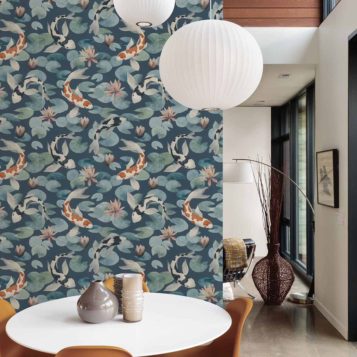 Nobu Blue Koi Fish Wallpaper  | Brewster Wallcovering - The WorkRm