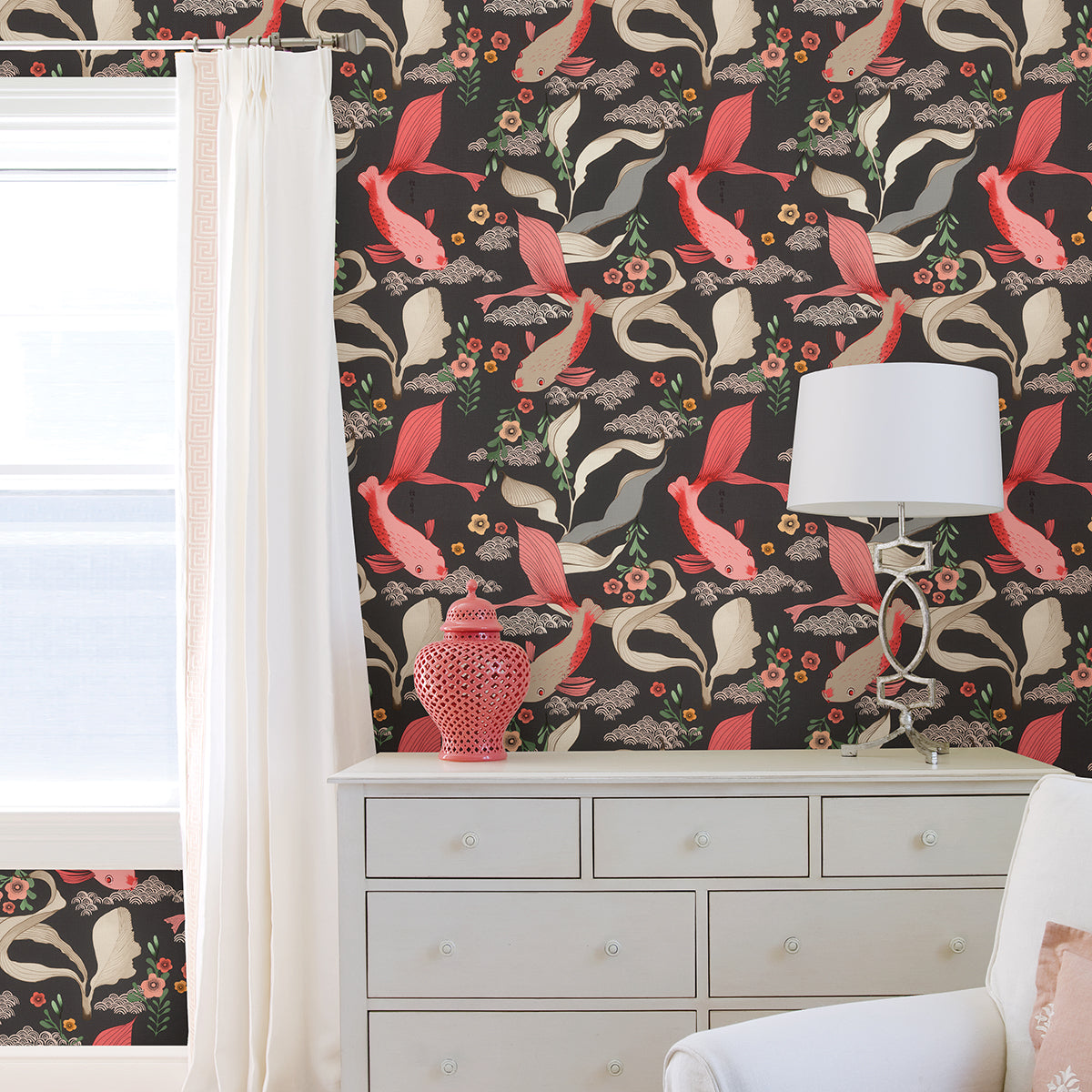 Dai Black Betta Fish Wallpaper - Brewster Wallcovering