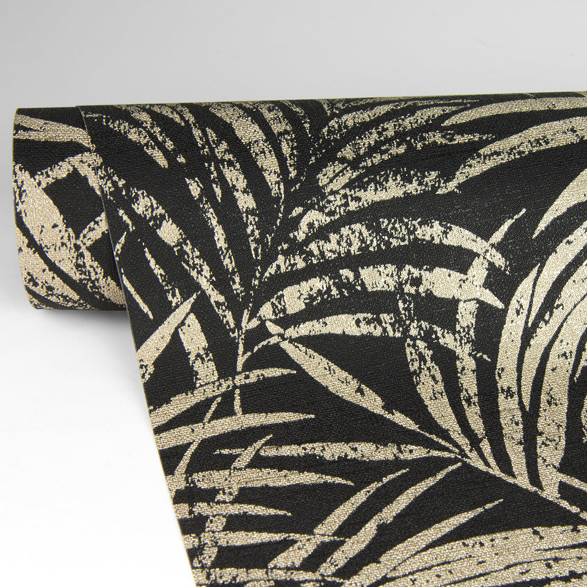 Yumi Black Palm Leaf Wallpaper - Brewster Wallcovering