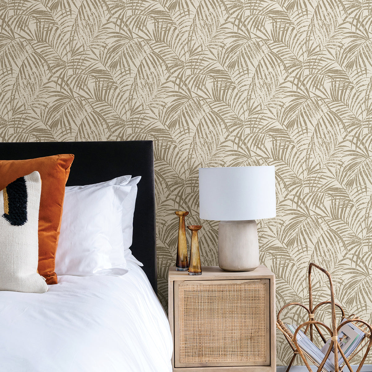 Yumi Gold Palm Leaf Wallpaper - Brewster Wallcovering