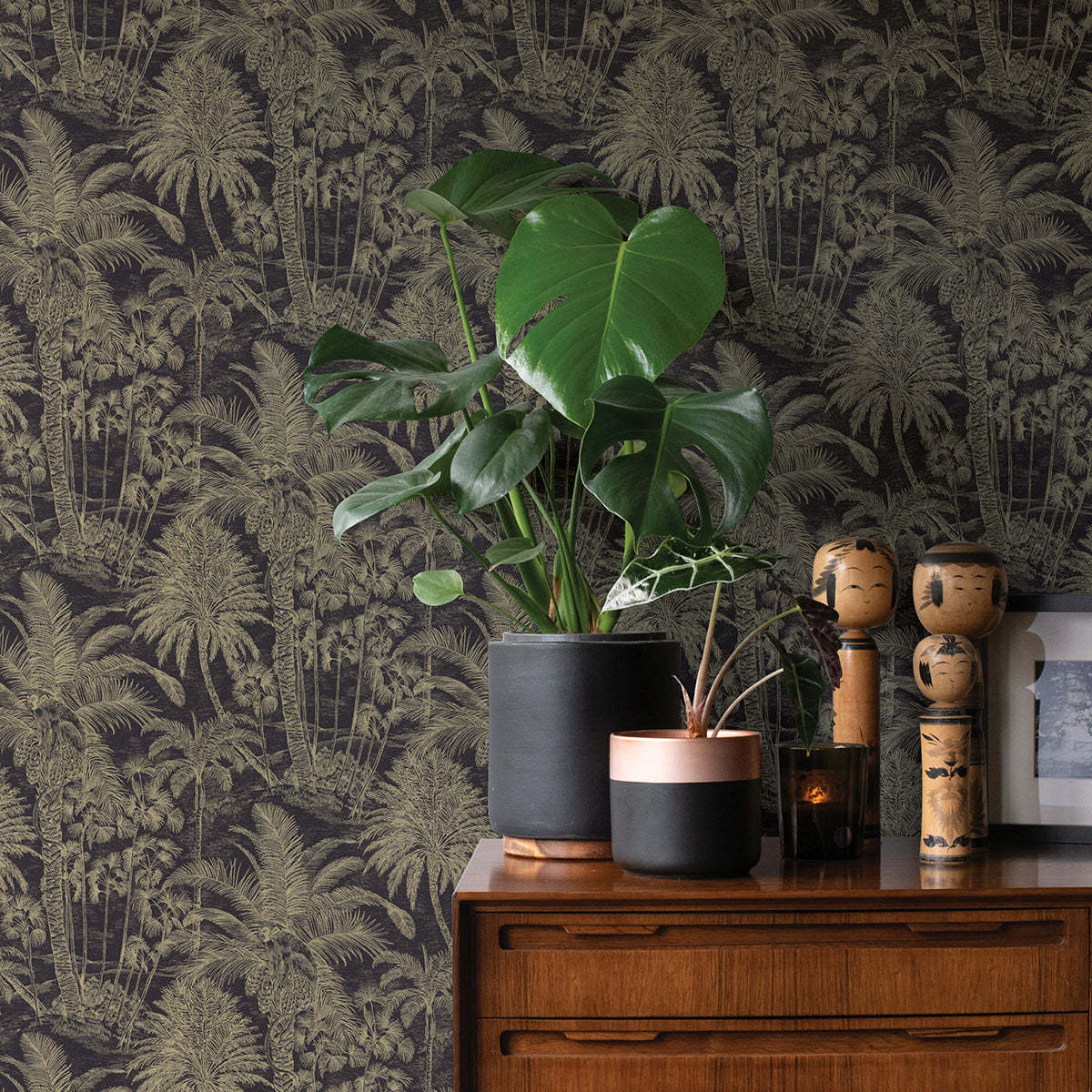 Yubi Black Palm Trees Wallpaper  | Brewster Wallcovering