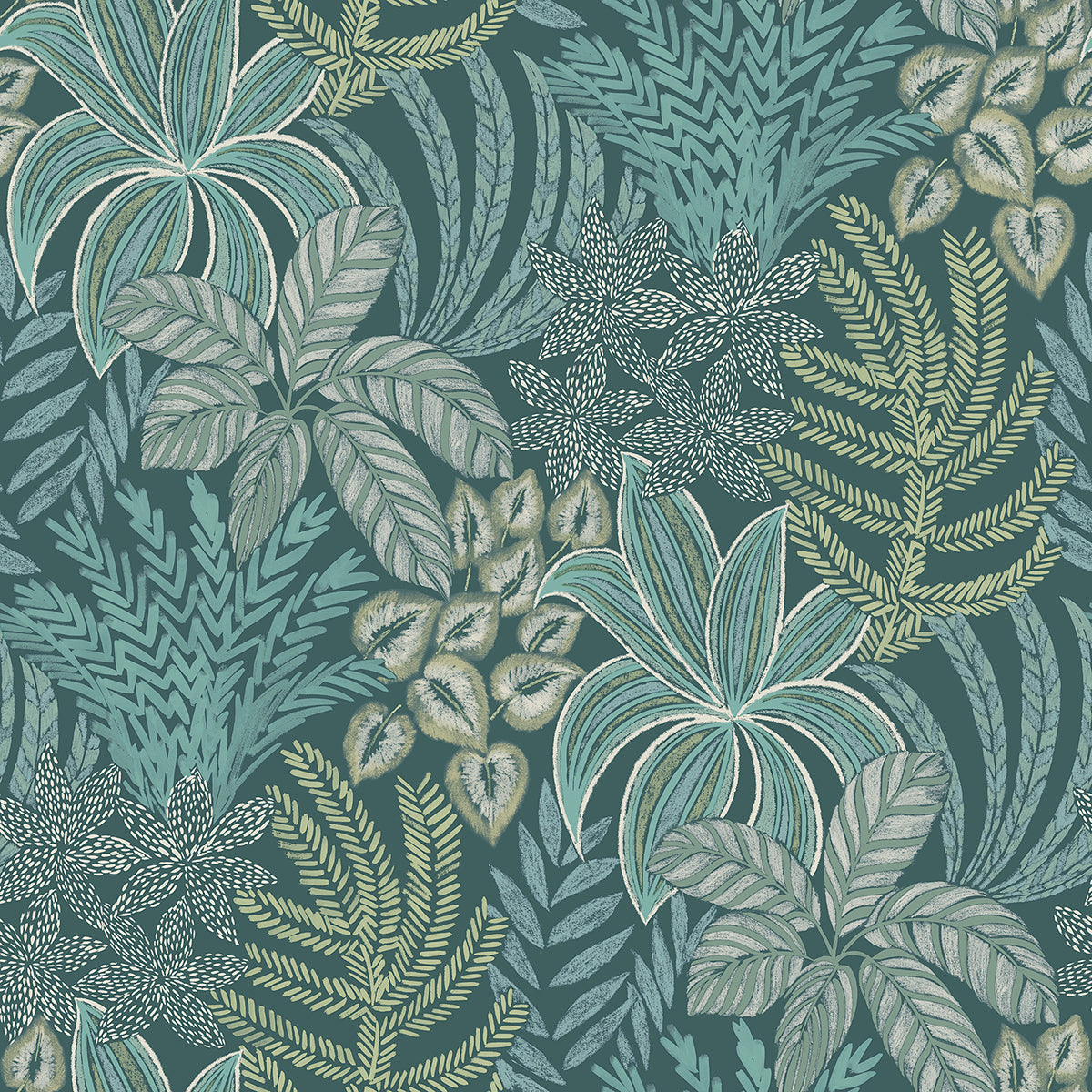 Picture of Sumner Teal Woodland Botanical Wallpaper