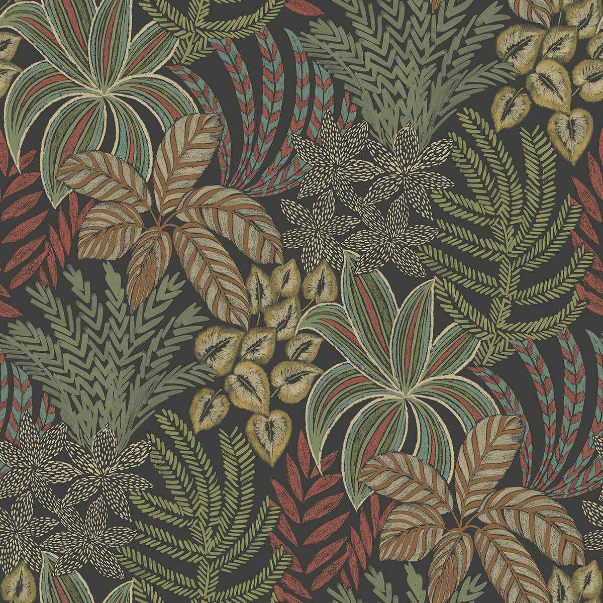 Sumner Black Woodland Botanical Wallpaper - York Wallcoverings - 2970-13902