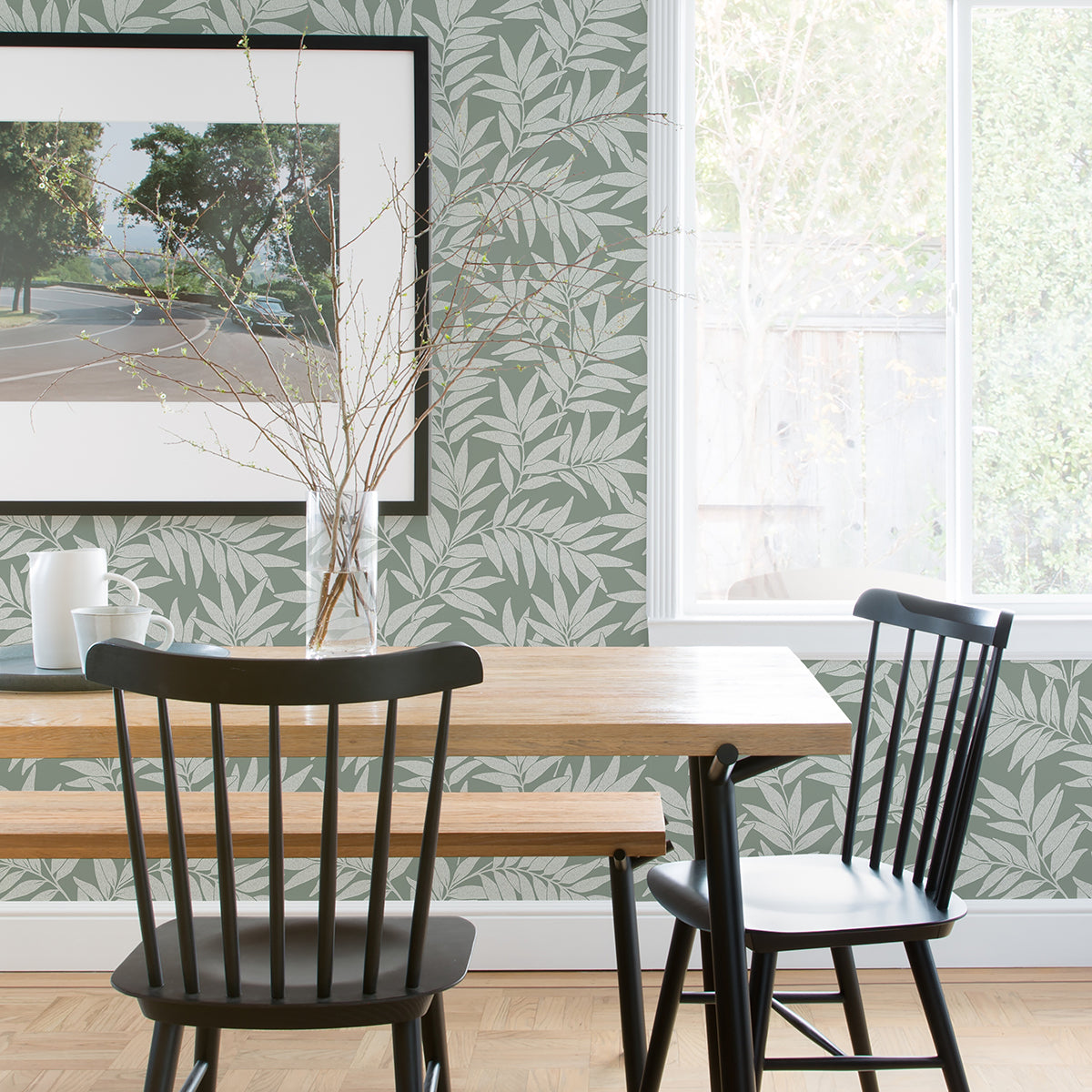 Morris Green Leaf Wallpaper - Brewster Wallcovering