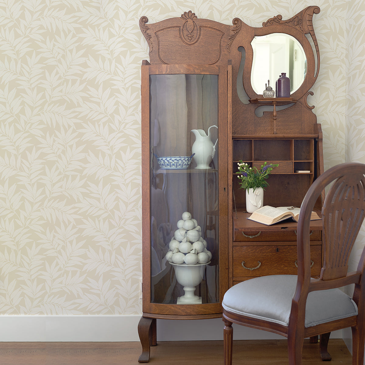 Morris Taupe Leaf Wallpaper  | Brewster Wallcovering - The WorkRm