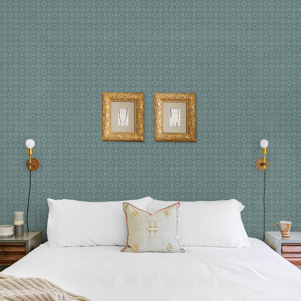 Larsson Teal Ogee Wallpaper  | Brewster Wallcovering - The WorkRm