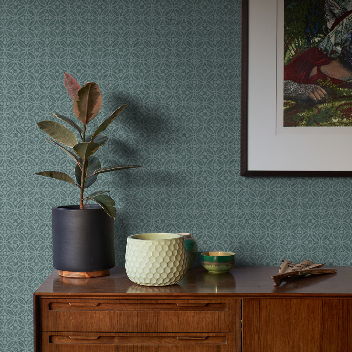 Larsson Teal Ogee Wallpaper  | Brewster Wallcovering - The WorkRm