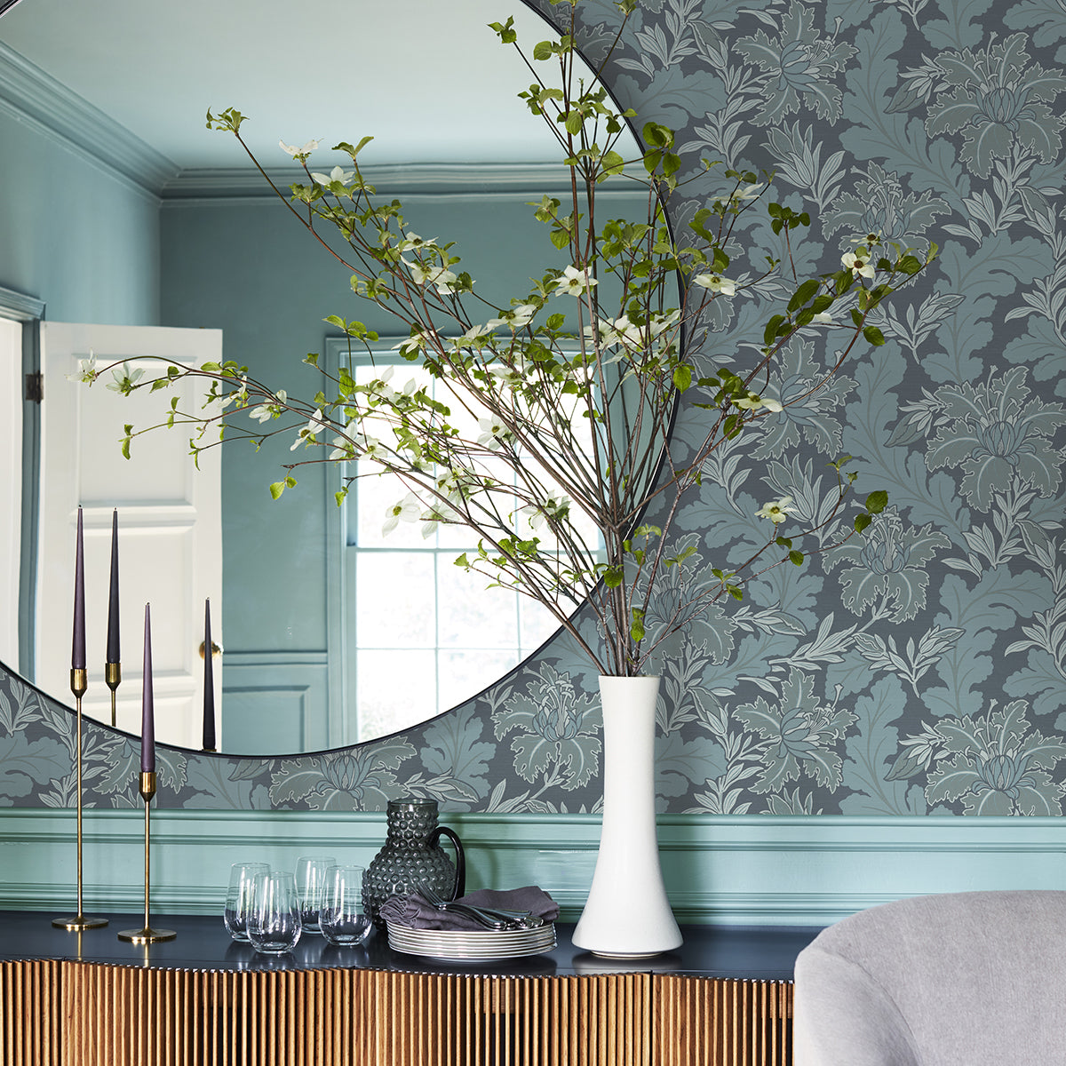 Butterfield Blue Floral Wallpaper  | Brewster Wallcovering - The WorkRm