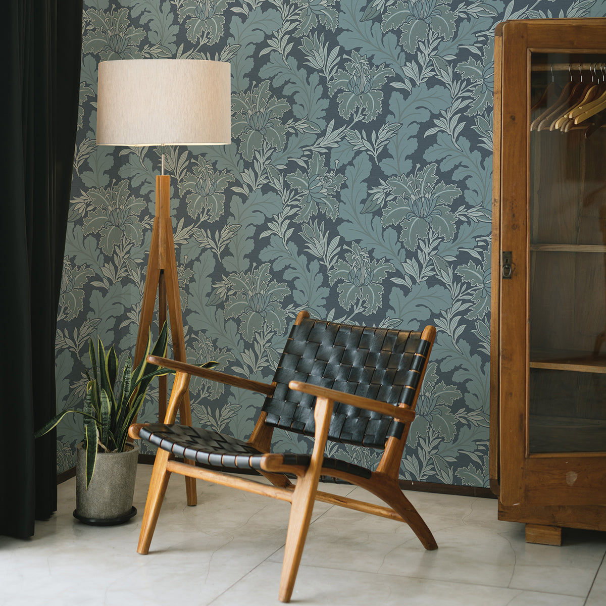 Butterfield Blue Floral Wallpaper  | Brewster Wallcovering - The WorkRm