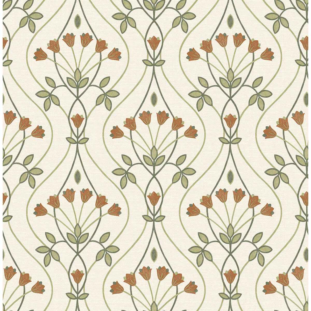 Dard Green Tulip Ogee Wallpaper - York Wallcoverings - 2970-26146 - York Wallcoverings Wallpaper