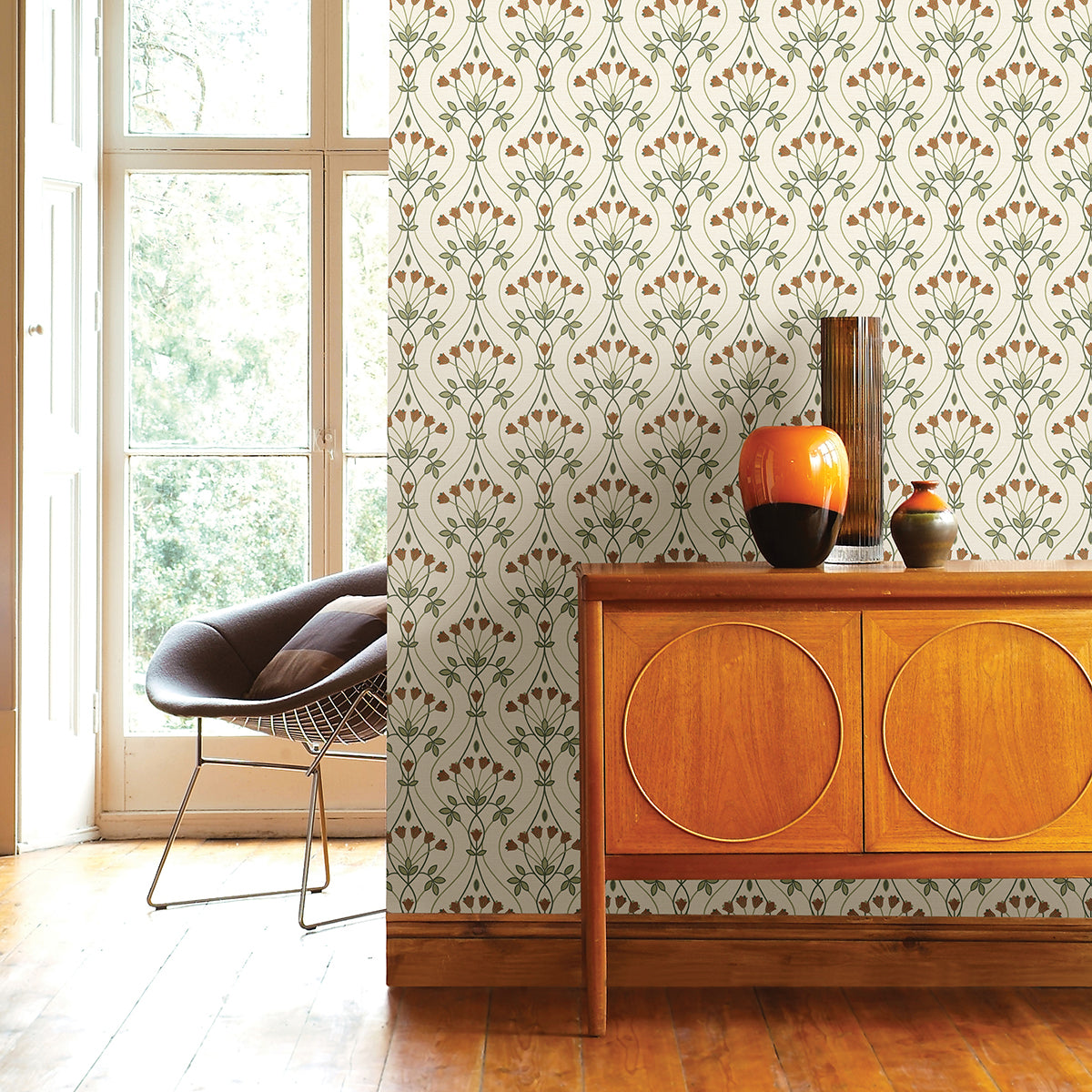 Dard Green Tulip Ogee Wallpaper - Brewster Wallcovering