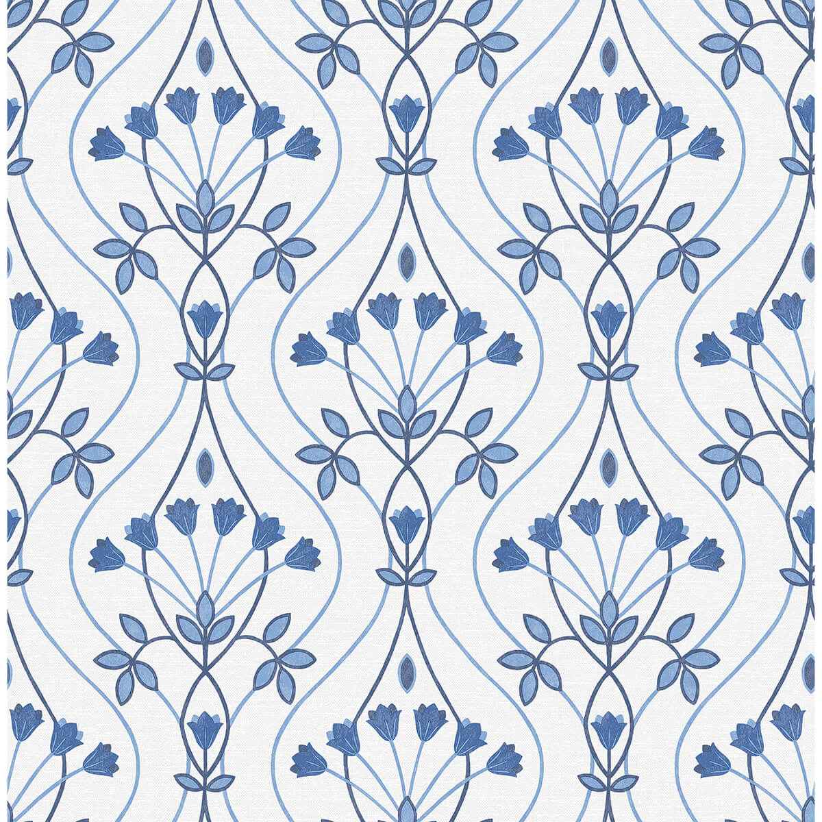 Dard Blue Tulip Ogee Wallpaper - York Wallcoverings - 2970-26148 - York Wallcoverings Wallpaper