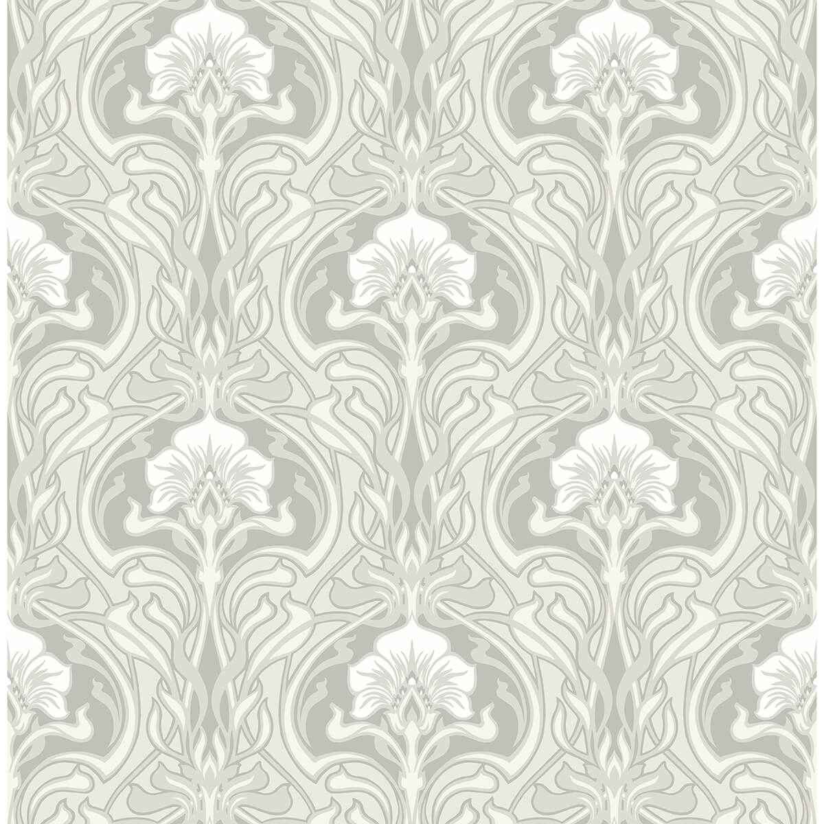 Mucha Off White Botanical Ogee Wallpaper - York Wallcoverings - 2970-26149