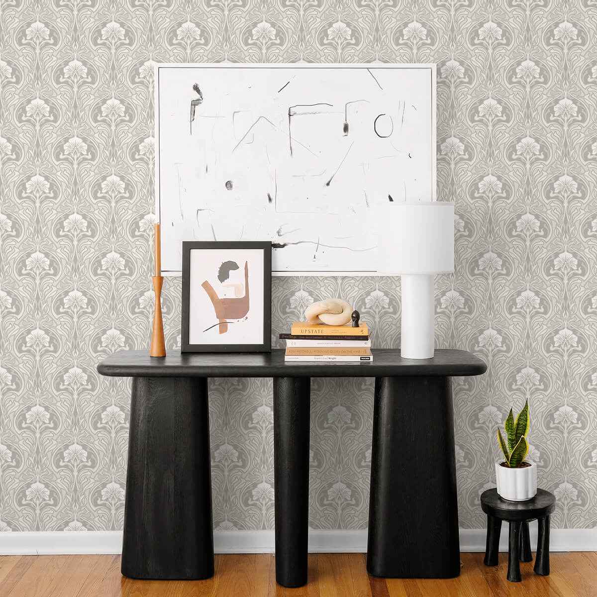 Mucha Off White Botanical Ogee Wallpaper - York Wallcoverings - 2970-26149 - York Wallcoverings Wallpaper