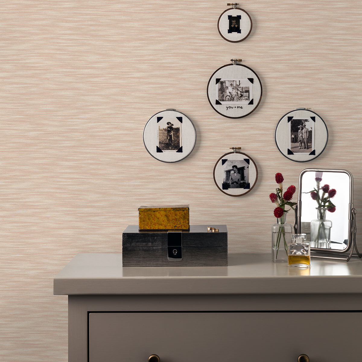 Benson Coral Variegated Stripe Wallpaper  | Brewster Wallcovering