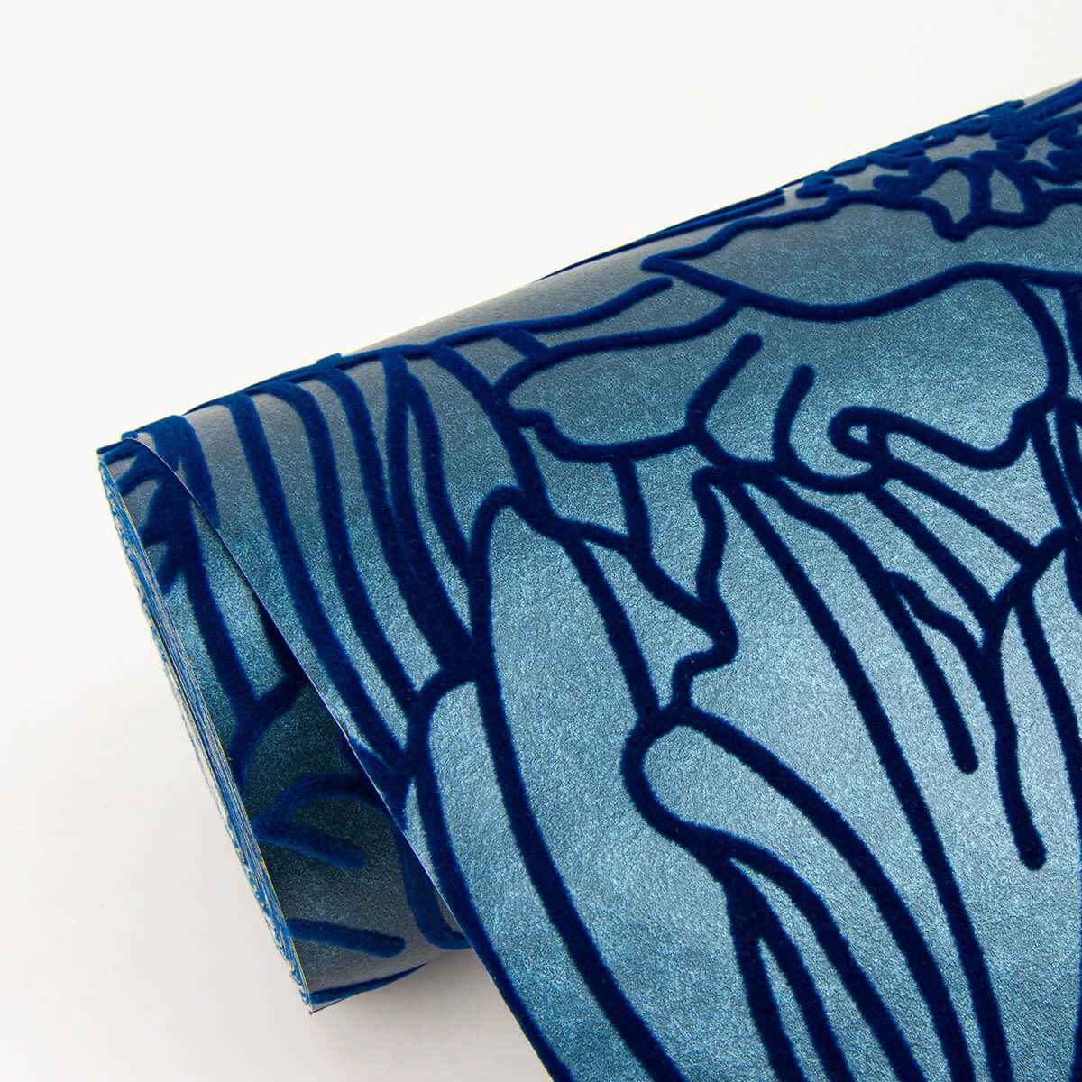 Selwyn Flock Dark Blue Floral Wallpaper - York Wallcoverings - 2970-87356 - York Wallcoverings Wallpaper