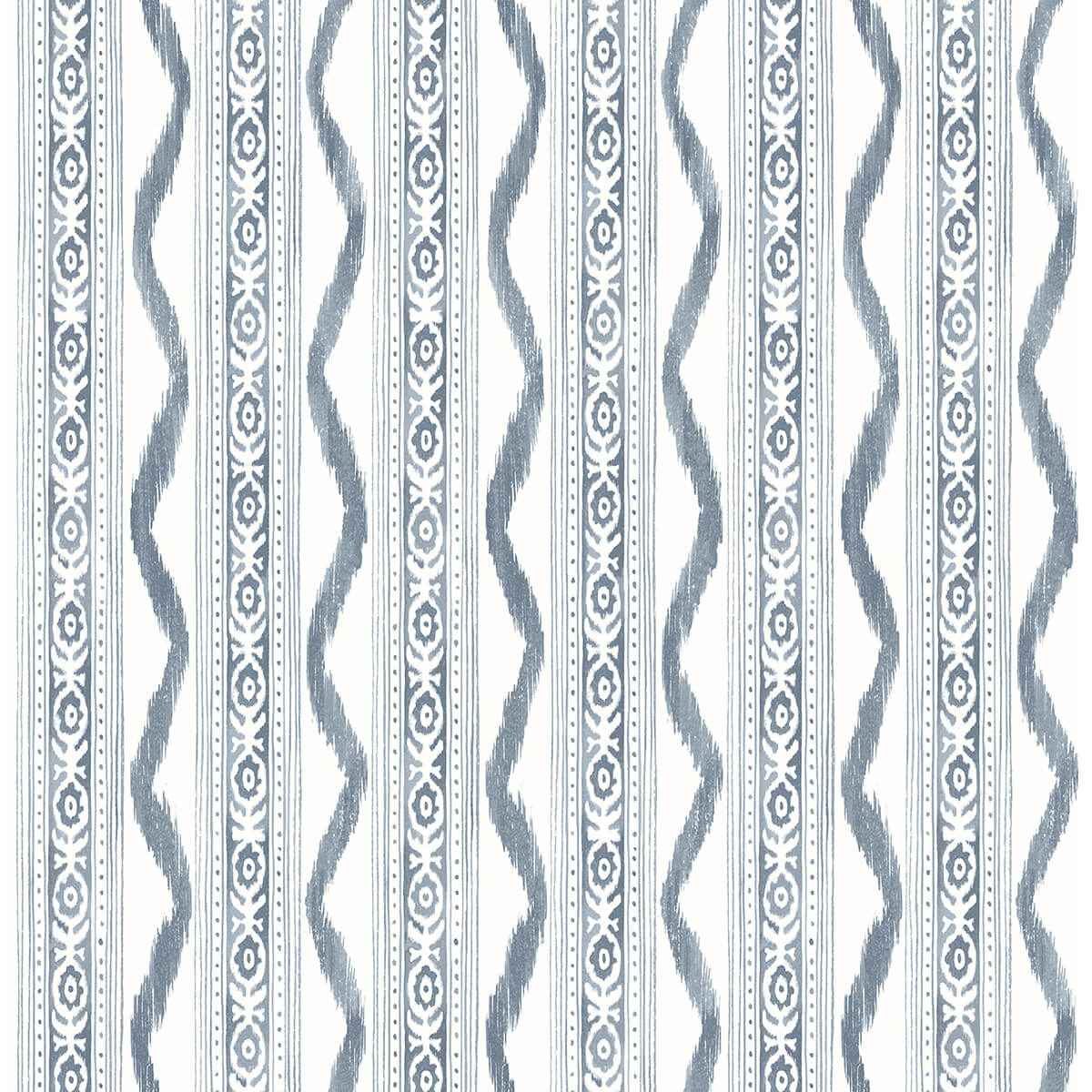Rhys Blue IKAT Stripe Wallpaper - York Wallcoverings - AST4349