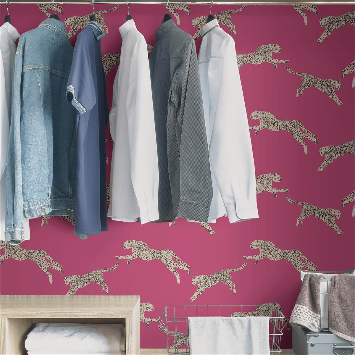 Bubblegum Leaping Cheetah Peel and Stick Wallpaper - York Wallcoverings - SCS4276 - York Wallcoverings Wallpaper