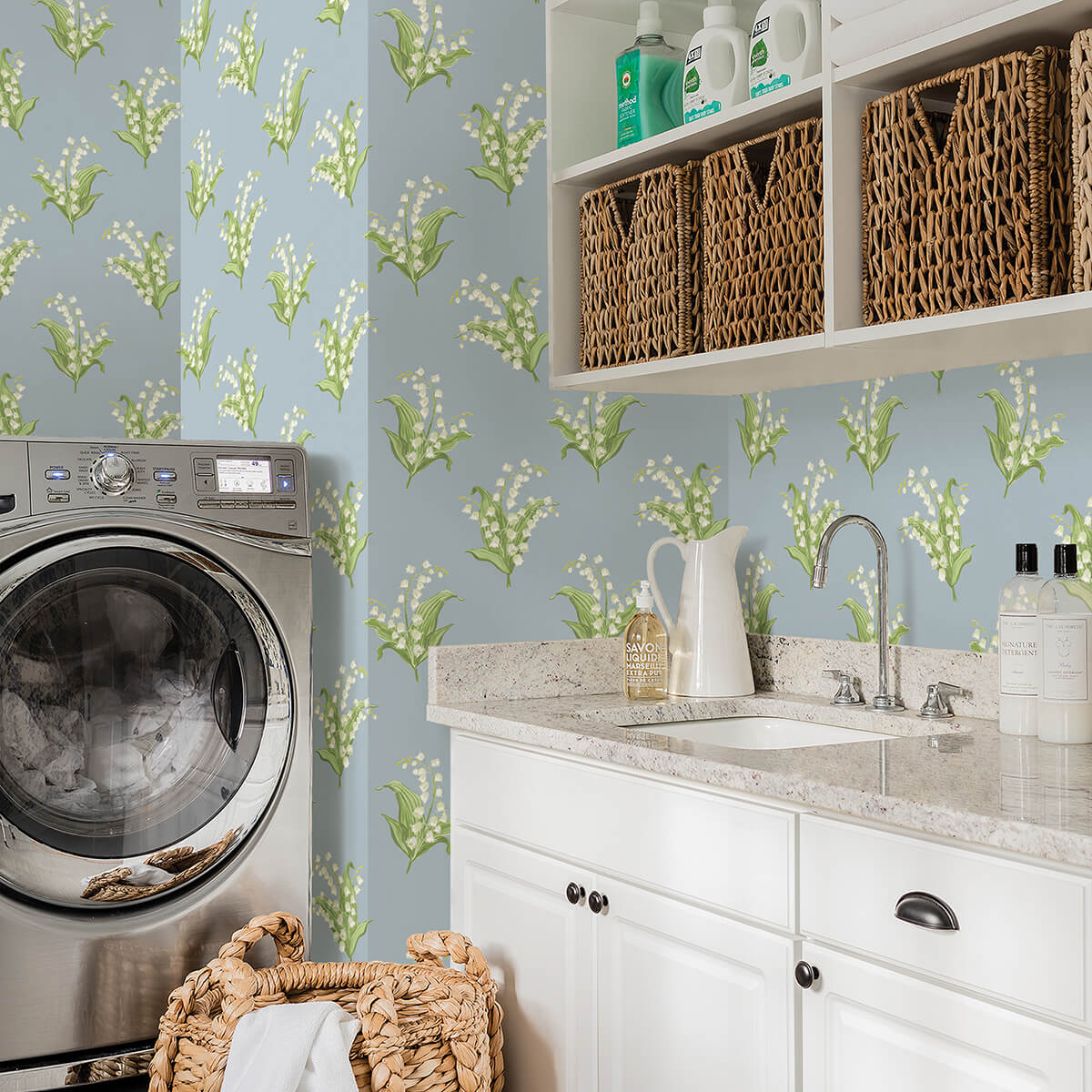 farmington-blue-heather-lily-of-the-valley-wallpaper-york-wallcoverings-ast4339 - York Wallcoverings Papel pintado