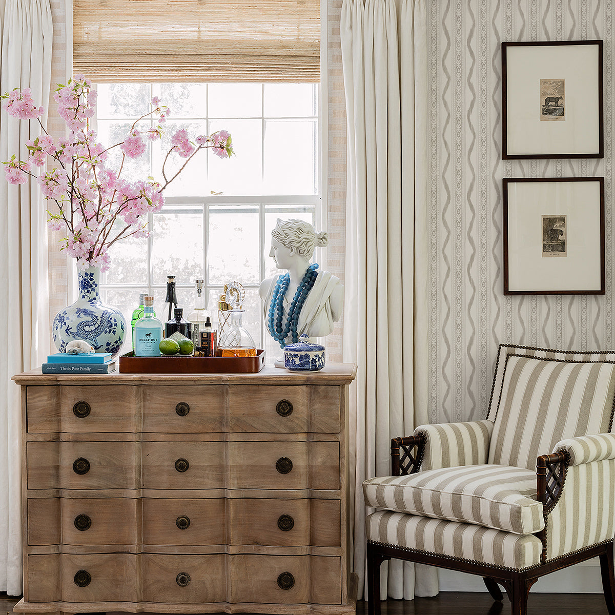 Rhys Stone IKAT Stripe Wallpaper By Erin Gates - Brewster Wallcovering